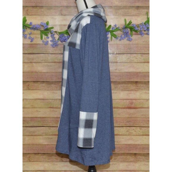 Womens Blue Plaid Long Sleeve Cowl Neck Tunic Shirt Top Size XXL Career Stretch - Picture 5 of 9